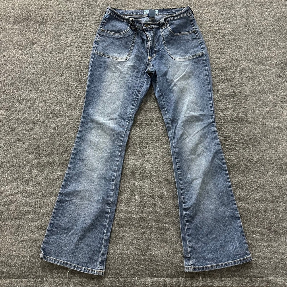 Duplex Jeans Womens Size 12 Blue Ramie Cotton Bootcut Embroidered Pockets 18924